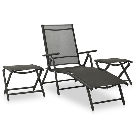 3-tlg. Garten-Lounge-Set Textilene und Aluminium Schwarz