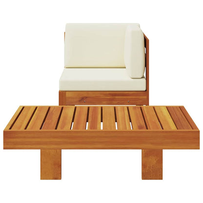2-tlg. Garten-Lounge-Set mit Cremeweißen Kissen Akazienholz