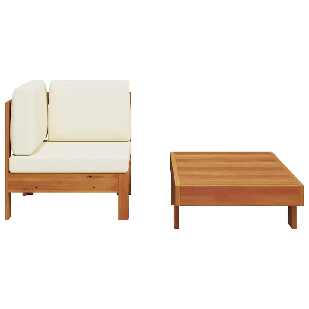 2-tlg. Garten-Lounge-Set mit Cremeweißen Kissen Akazienholz
