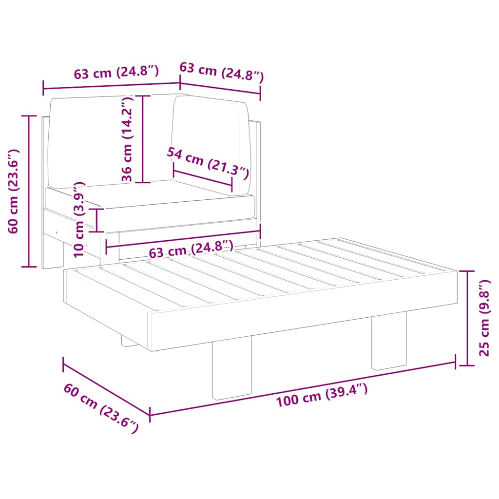 2-tlg. Garten-Lounge-Set mit Cremeweißen Kissen Akazienholz