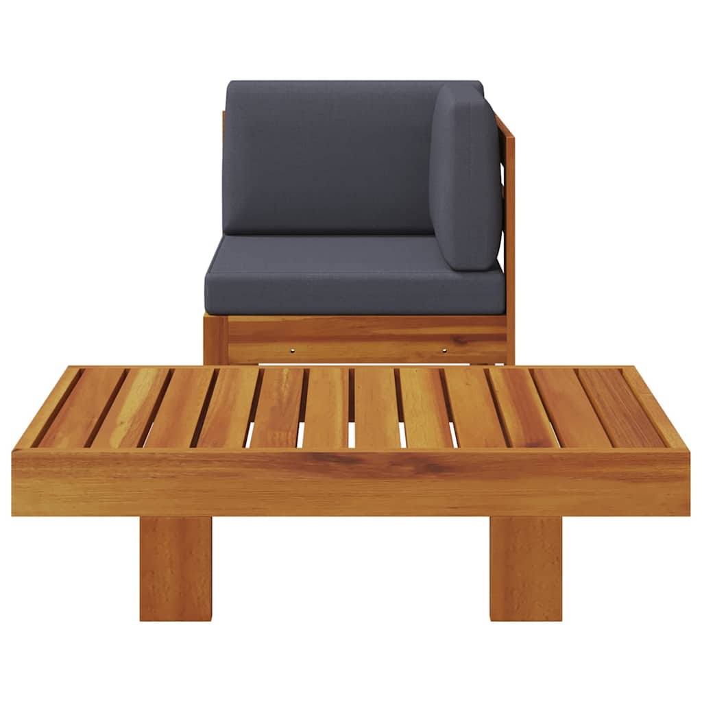 2-tlg. Garten-Lounge-Set mit Dunkelgrauen Kissen Akazienholz