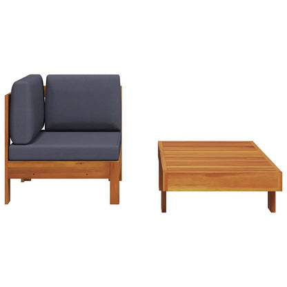 2-tlg. Garten-Lounge-Set mit Dunkelgrauen Kissen Akazienholz