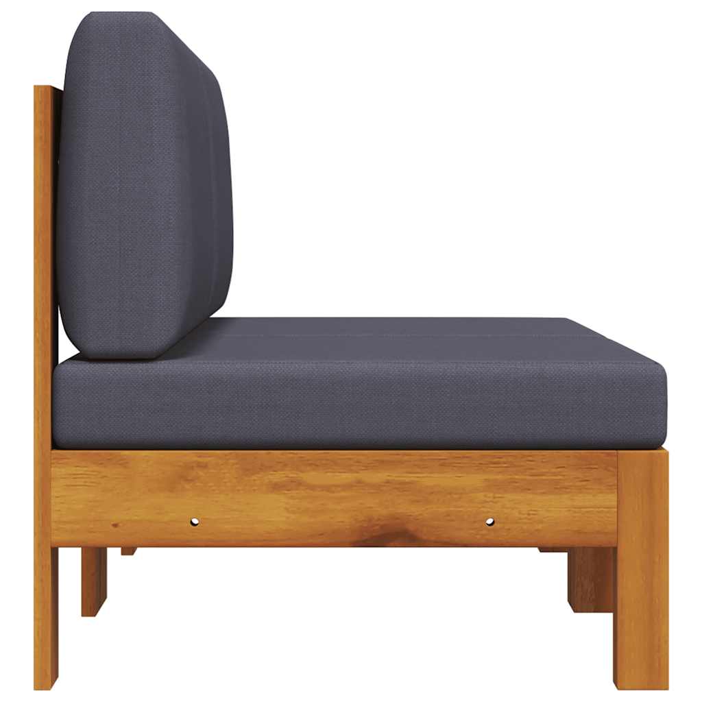 Mittelsofas 2 Stk. mit Dunkelgrauen Kissen Massivholz Akazie