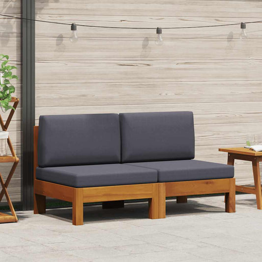 Mittelsofas 2 Stk. mit Dunkelgrauen Kissen Massivholz Akazie