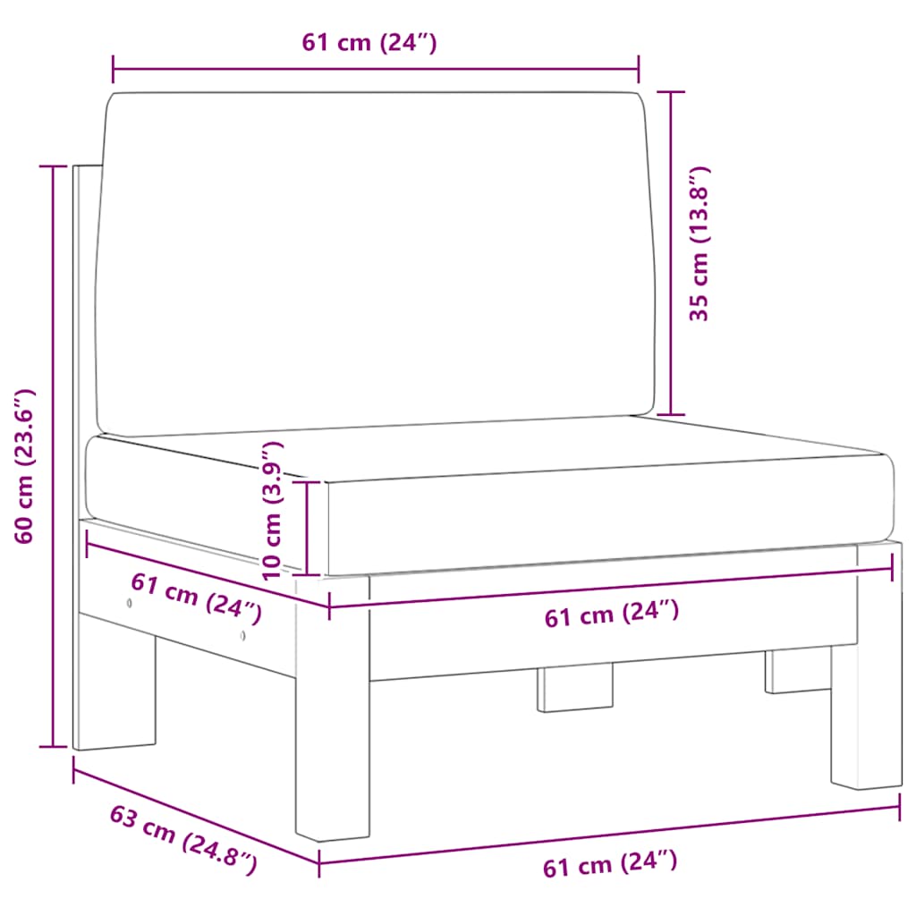 Mittelsofa mit Cremeweißen Kissen Massivholz Akazie