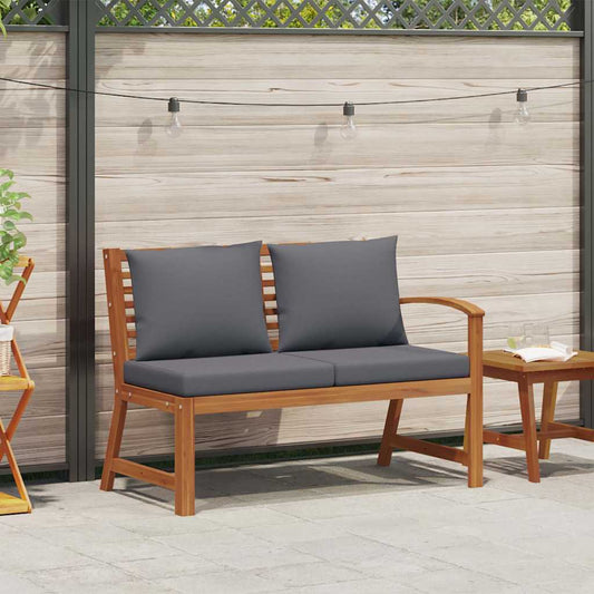 Gartenbank 114,5 cm mit Dunkelgrauem Kissen Massivholz Akazie