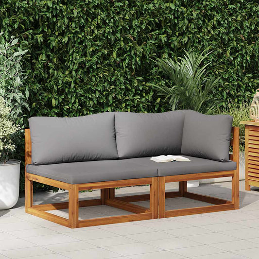 2-tlg. Sofa-Set mit dunkelgrauen Kissen Akazie Massivholz