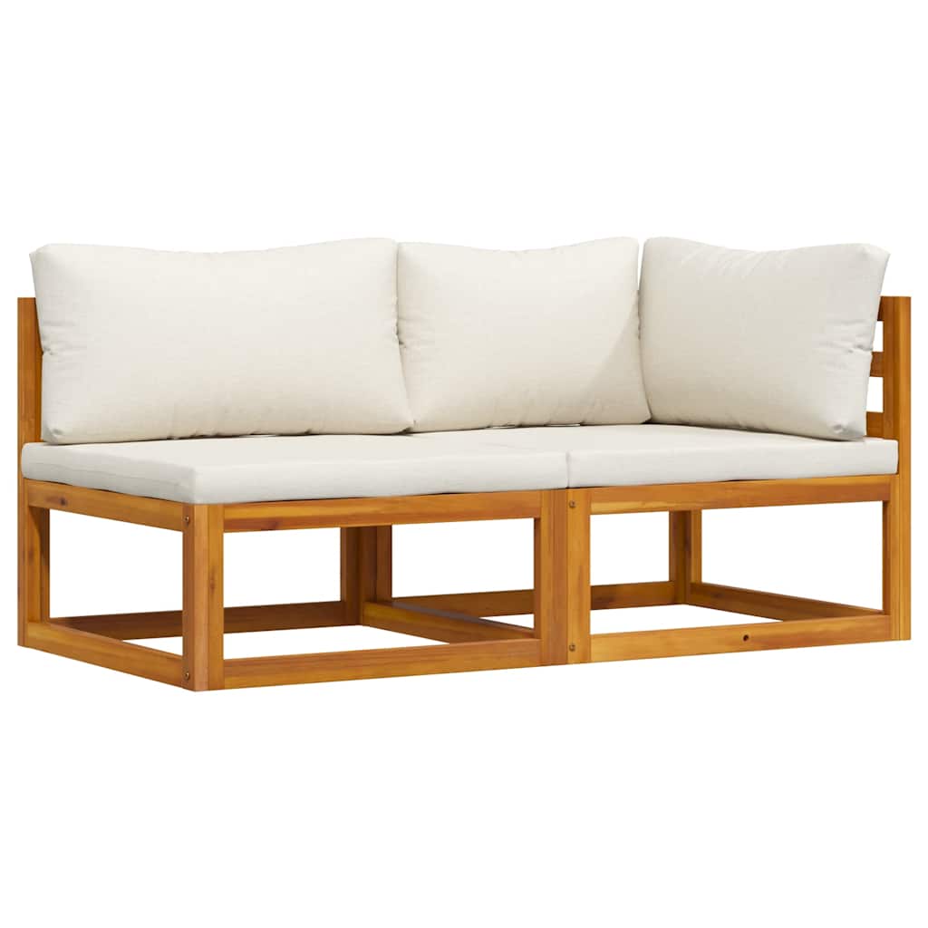 2-tlg. Sofa-Set mit cremeweißen Kissen Akazie Massivholz