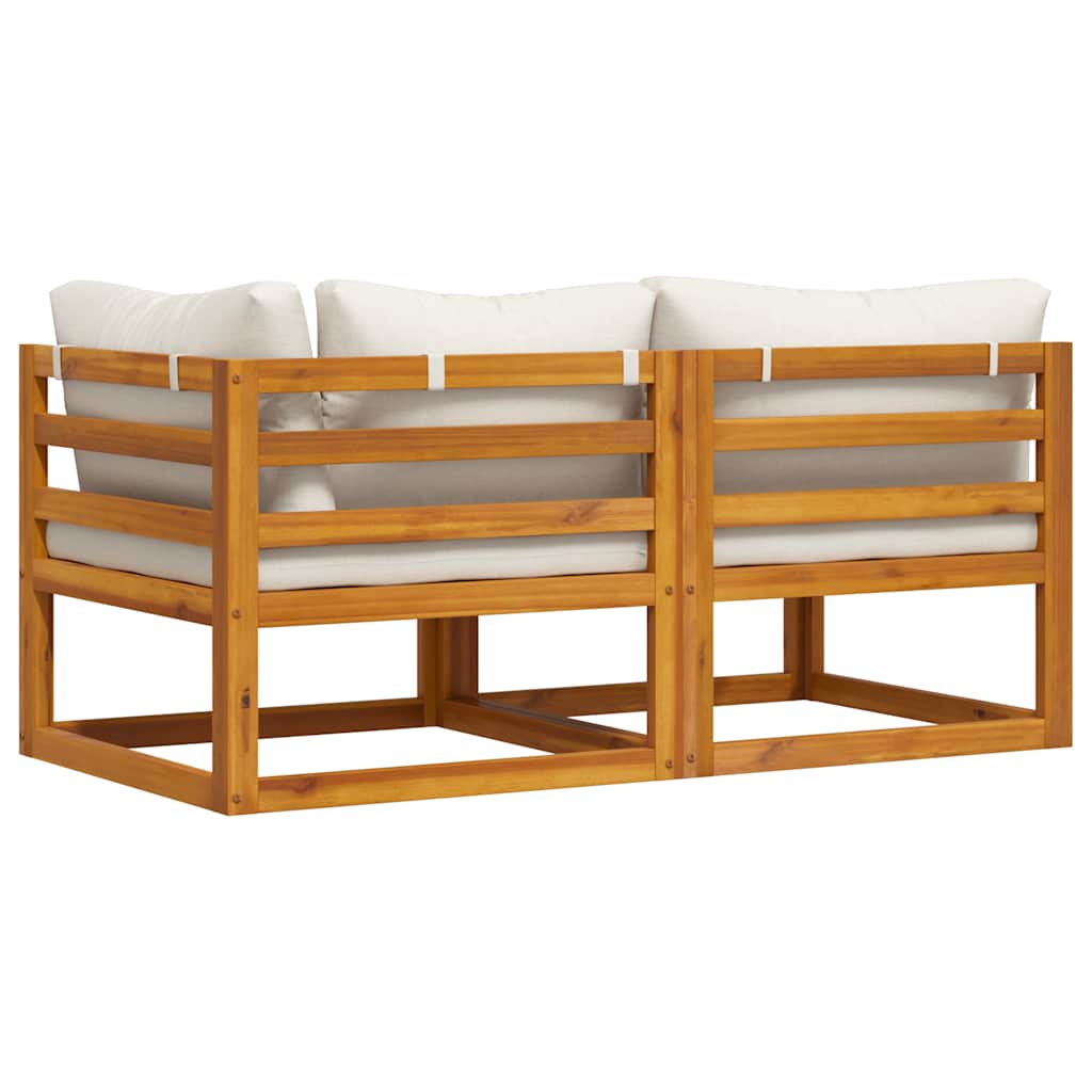 2-tlg. Sofa-Set mit cremeweißen Kissen Akazie Massivholz