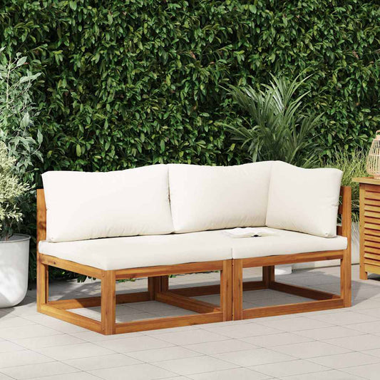 2-tlg. Sofa-Set mit cremeweißen Kissen Akazie Massivholz