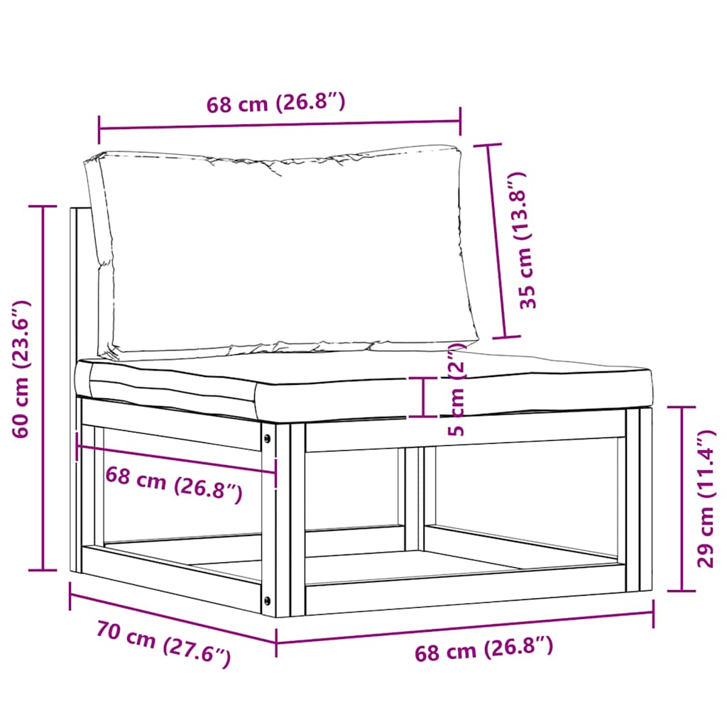 Modular-Mittelsofa mit Dunkelgrauen Kissen Akazie Massivholz