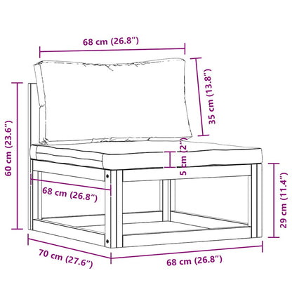 Modular-Mittelsofa mit Dunkelgrauen Kissen Akazie Massivholz
