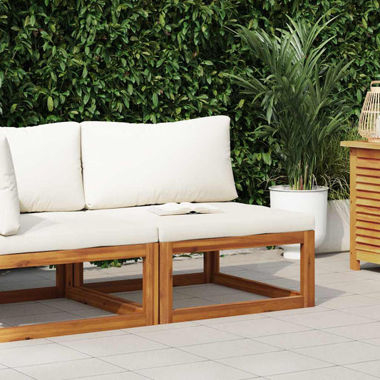 Modular-Mittelsofa mit Cremeweißen Kissen Akazie Massivholz