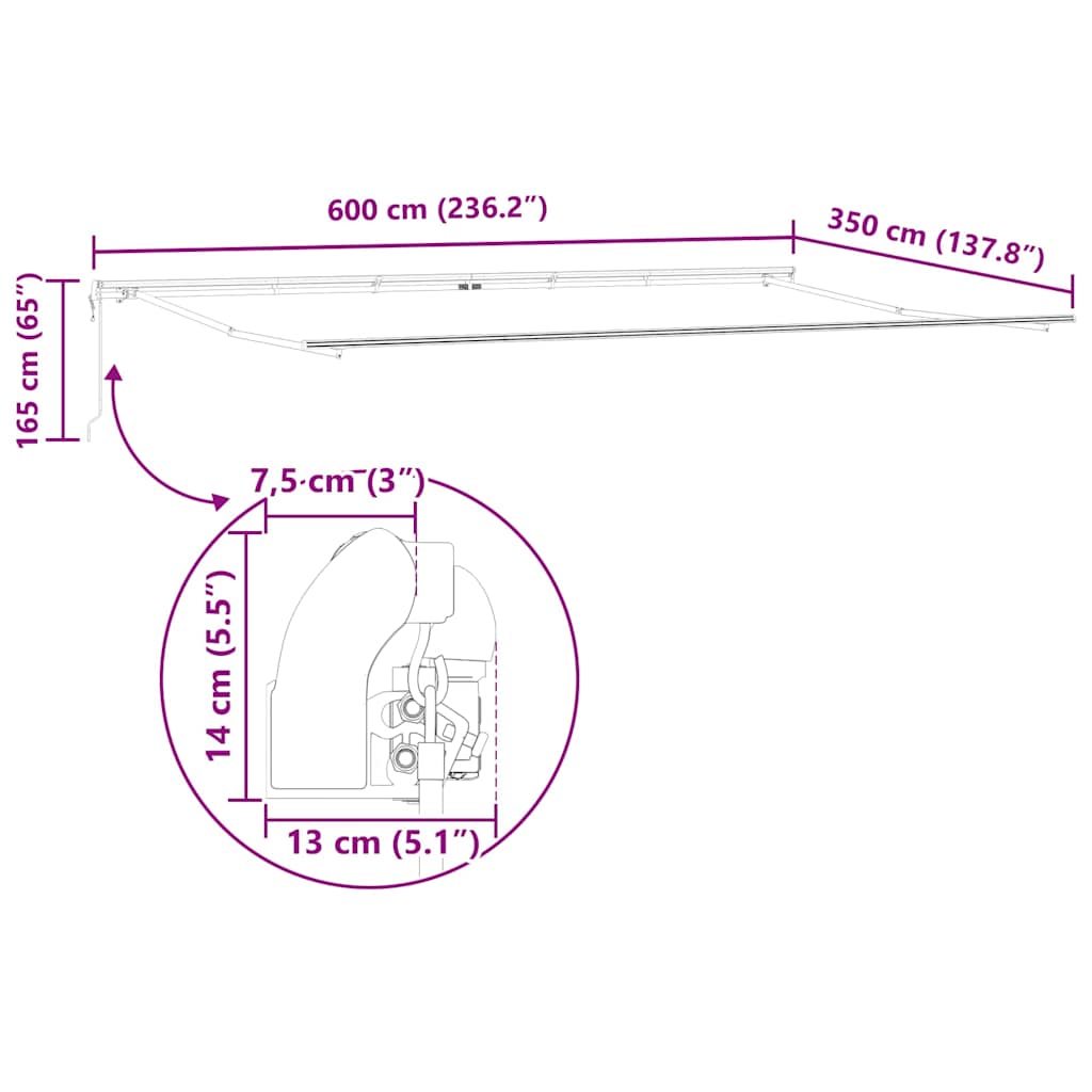 Markise Weiß 6 × 3,5 m Metall