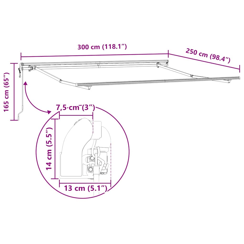 Markise Anthrazit 3 x 2,5 m Metall