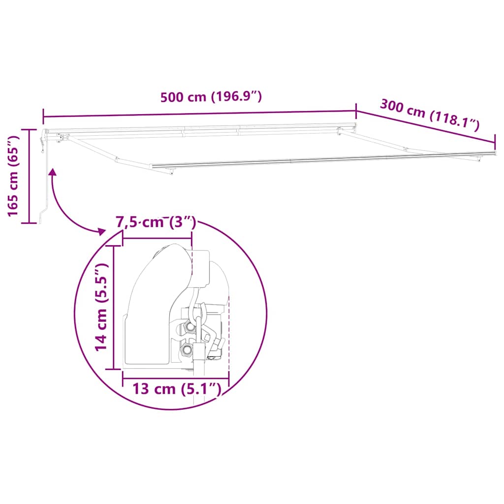 Markise Anthrazit 5 x 3 m Metall
