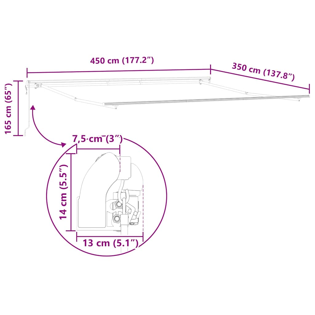 Markise Anthrazit 4,5 × 3,5 m Metall