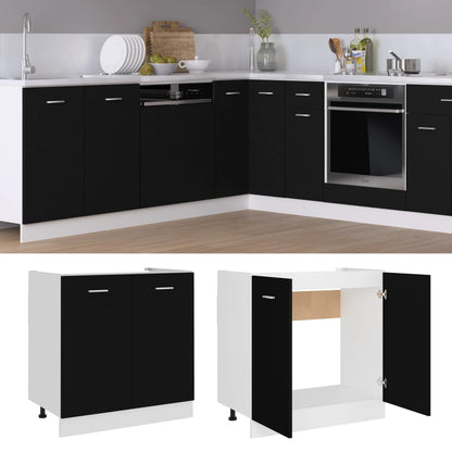 Spülenunterschrank Lyon Schwarz 80x46x81,5 cm Holzwerkstoff
