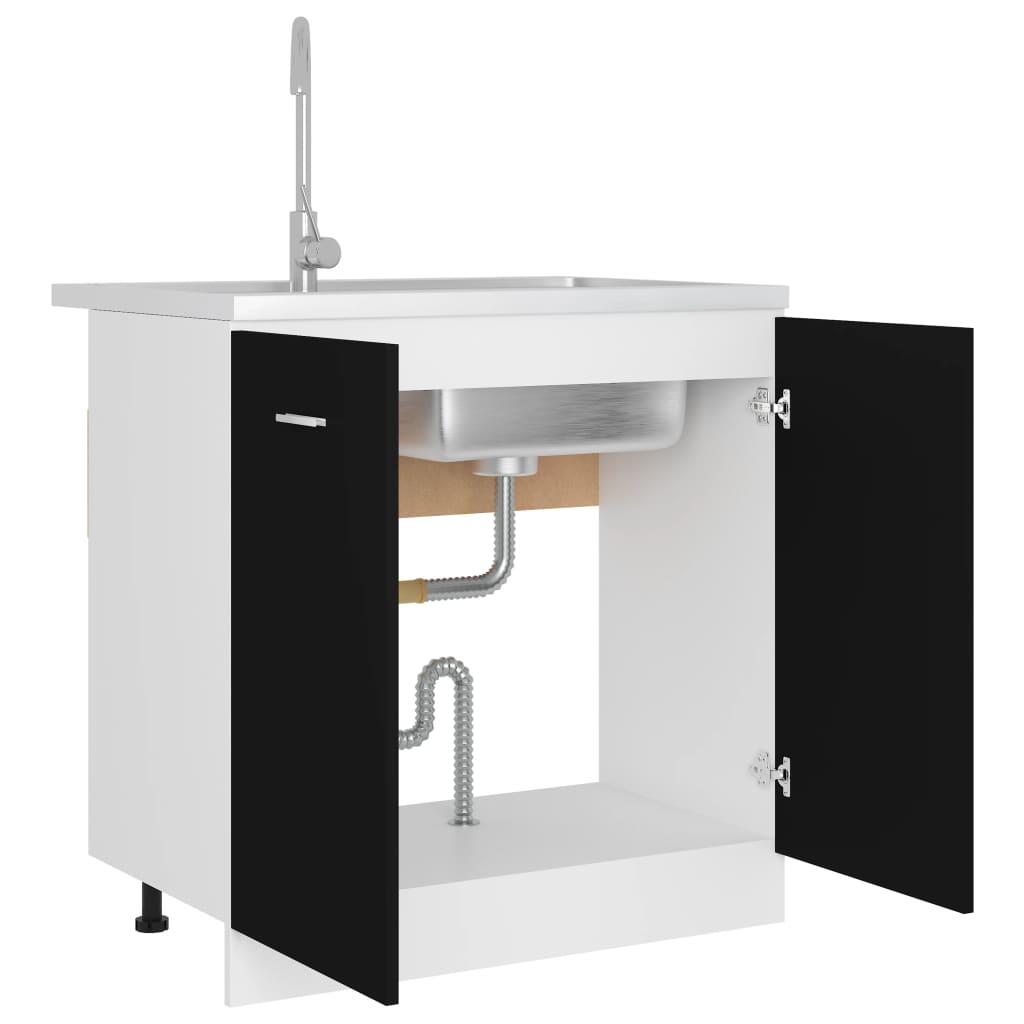 Spülenunterschrank Lyon Schwarz 80x46x81,5 cm Holzwerkstoff