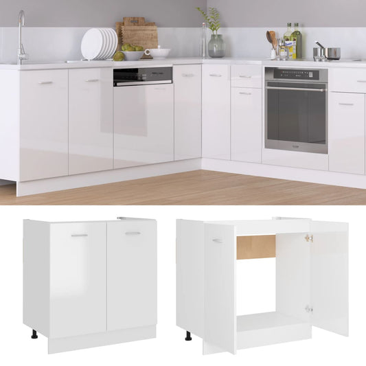 Spülenunterschrank Lyon Hochglanz-Weiß 80x46x81,5 cm Holzwerkstoff