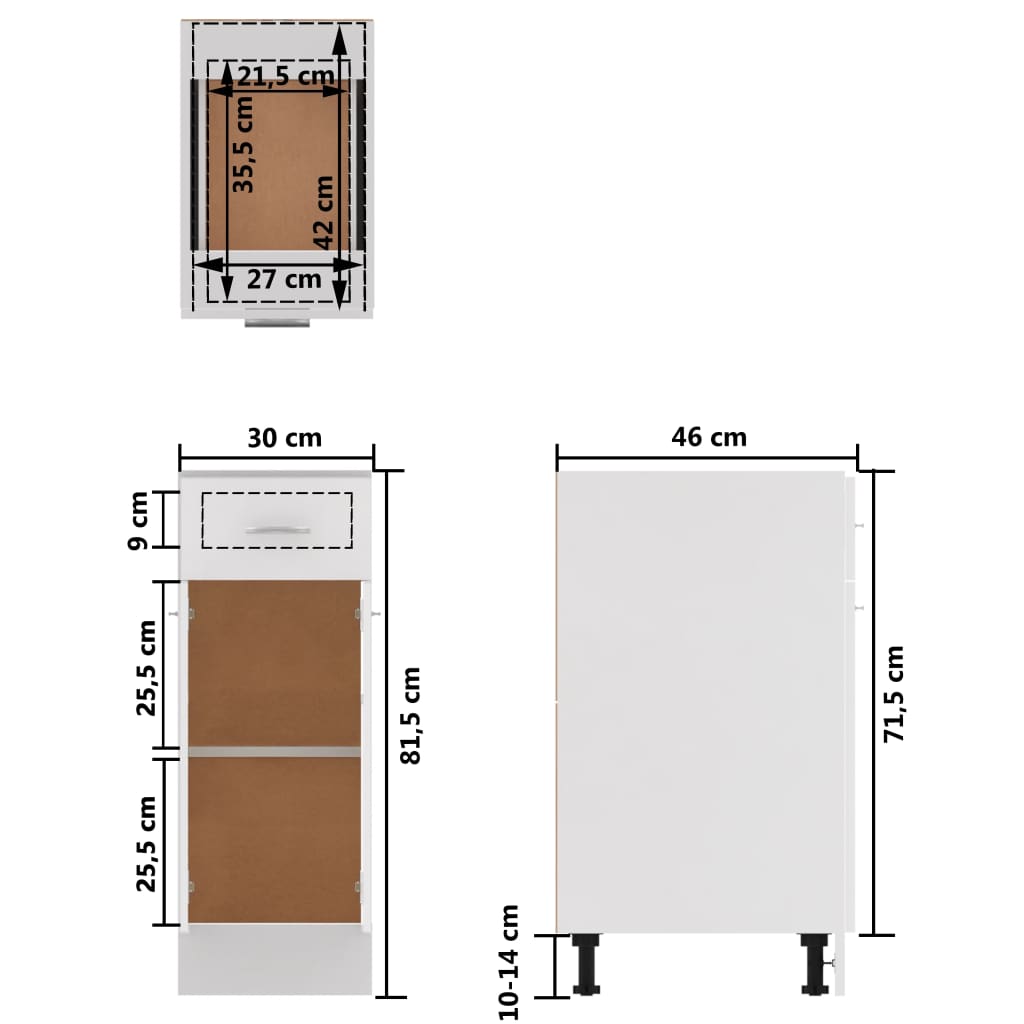 Schubunterschrank Lyon Weiß 30x46x81,5 cm Holzwerkstoff