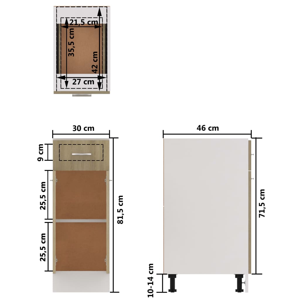 Schubunterschrank Lyon Sonoma-Eiche 30x46x81,5 cm Holzwerkstoff