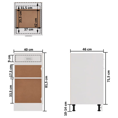 Schubunterschrank Lyon Weiß 40x46x81,5 cm Holzwerkstoff