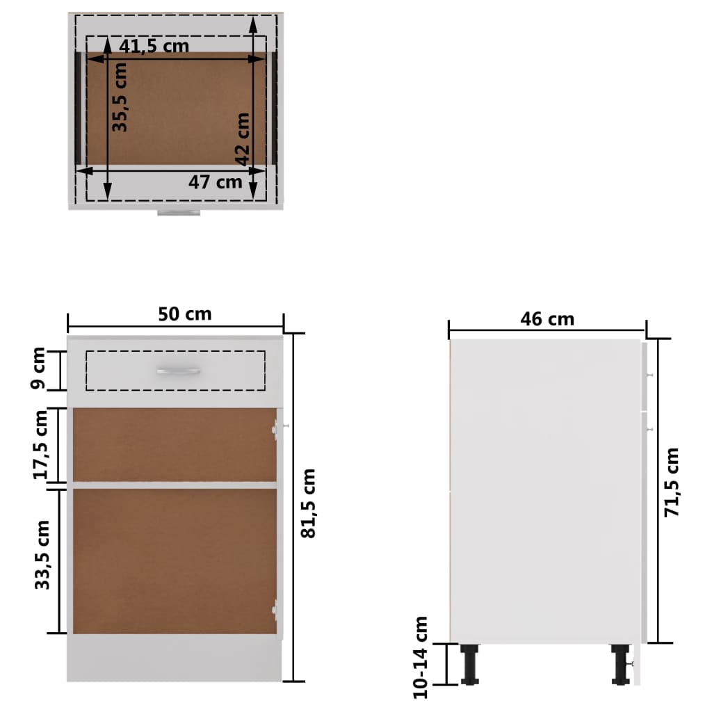 Schubunterschrank Lyon Weiß 50x46x81,5 cm Holzwerkstoff