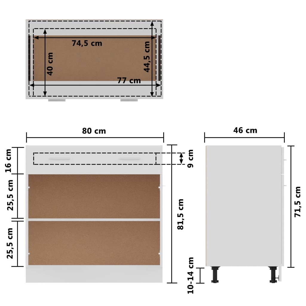 Schubunterschrank Lyon Weiß 80x46x81,5 cm Holzwerkstoff