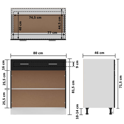 Skuffeskab Sort 80x46x81,5 cm Træ Materiale