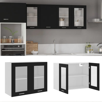 Hängeglasschrank Lyon Schwarz 80x31x60 cm Holzwerkstoff