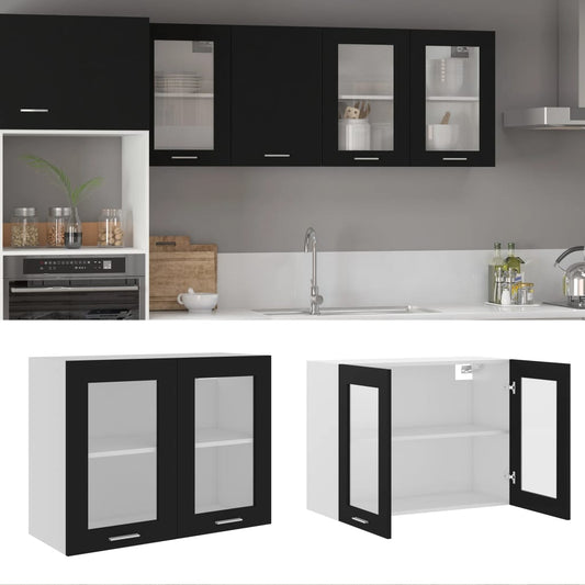 Hängeglasschrank Lyon Schwarz 80x31x60 cm Holzwerkstoff
