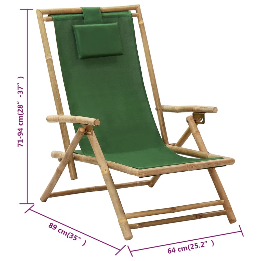 Relaxstuhl Verstellbar Grün Bambus und Stoff