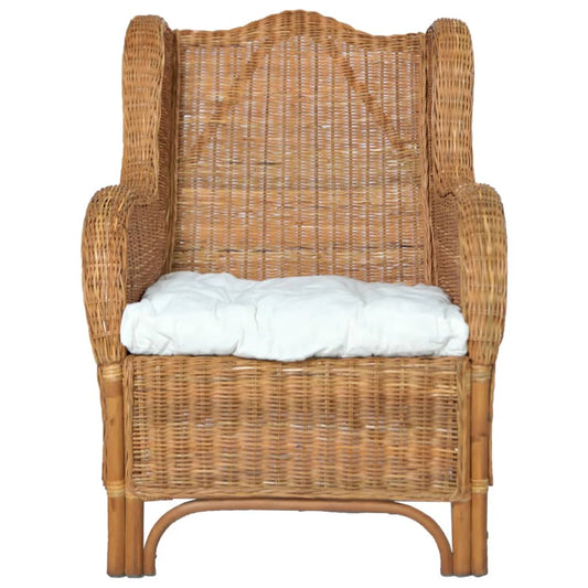 Sessel mit Kissen Hellbraun Natürliches Rattan und Leinen