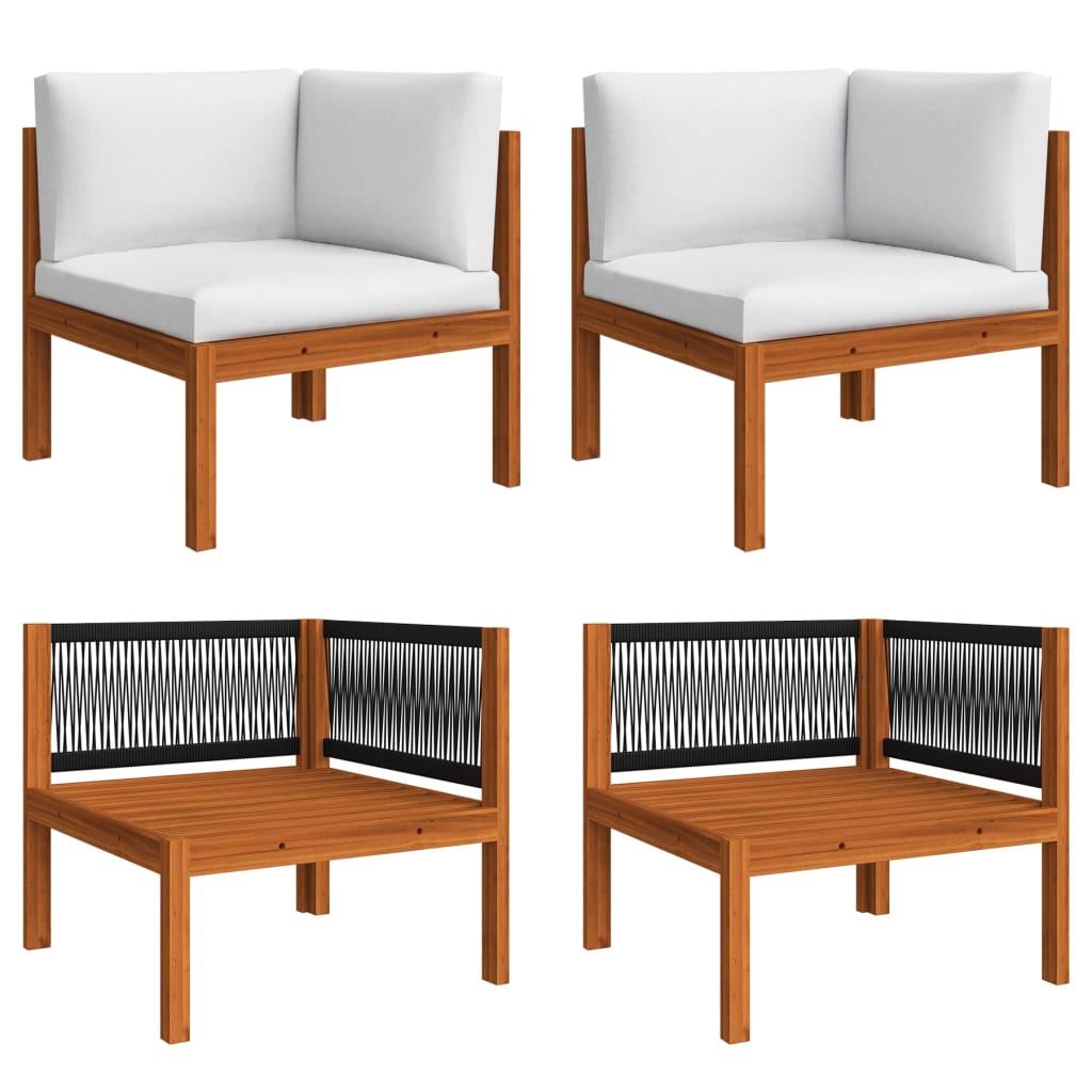 Garten-Ecksofas 2-tlg. mit Kissen Holz Akazie & Seil