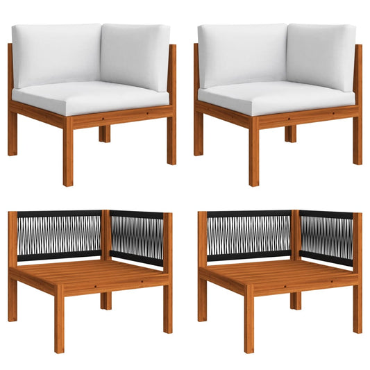 Garten-Ecksofas 2-tlg. mit Kissen Holz Akazie & Seil