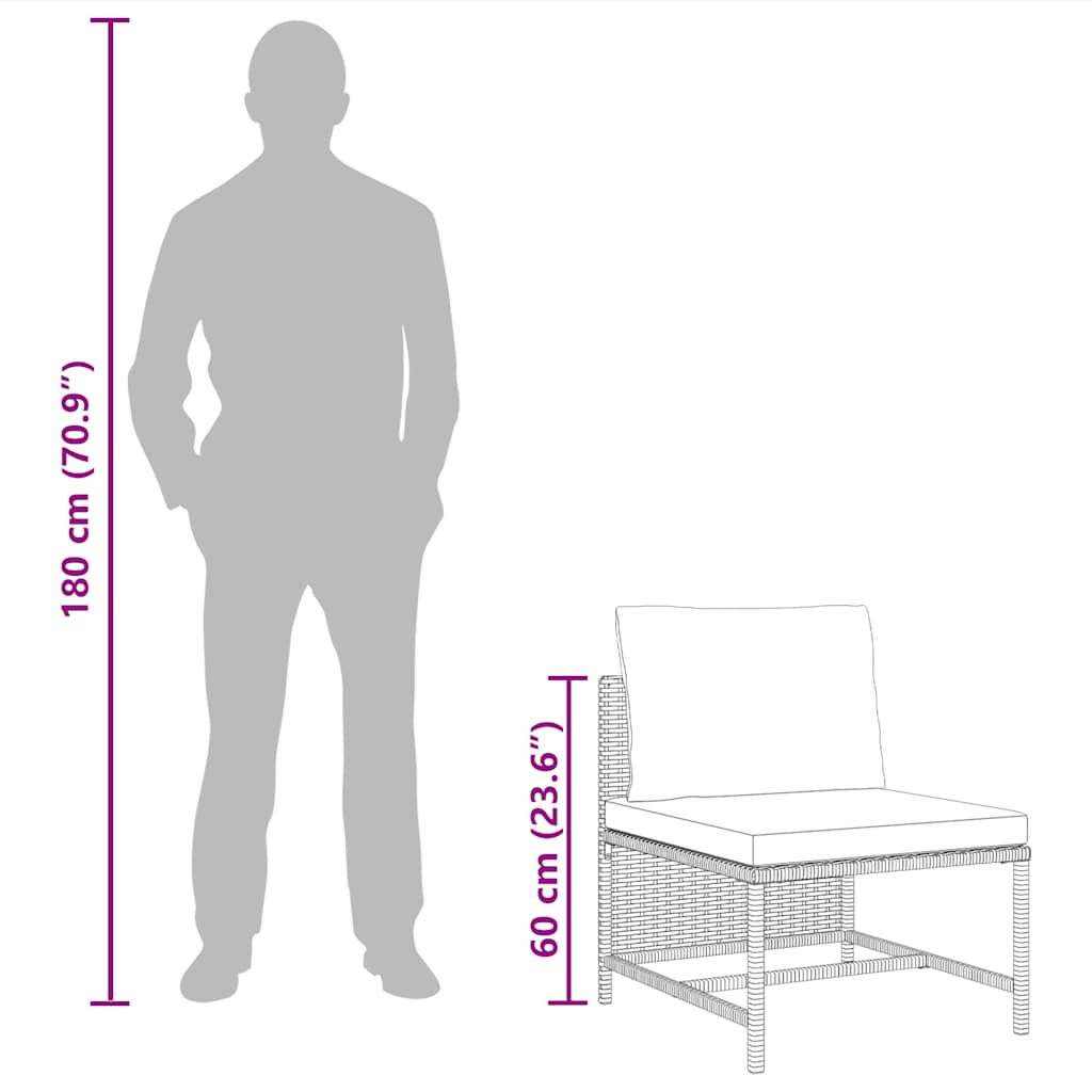 Modulares Mittelsofa mit Kissen Grau Poly Rattan