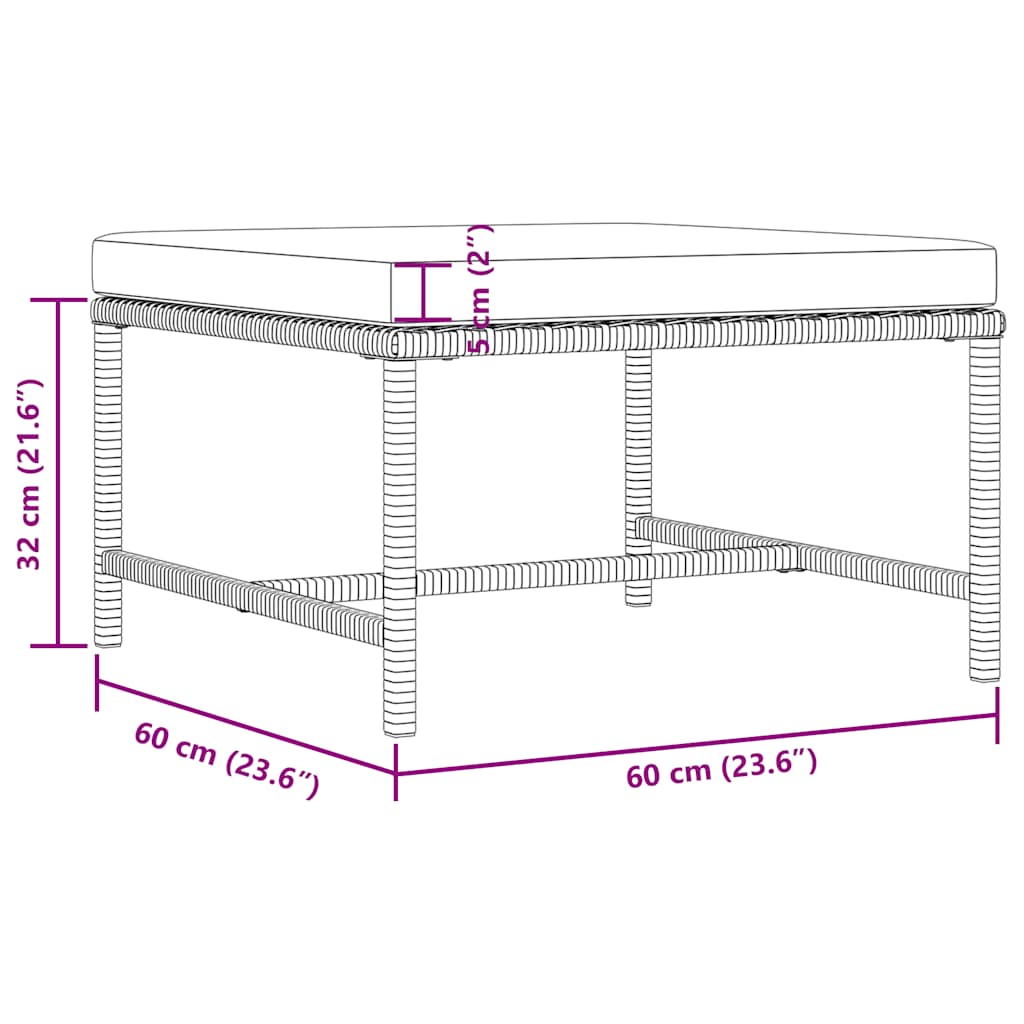 Modular-Fußhocker mit Kissen Grau Poly Rattan