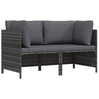 2-Sitzer-Gartensofa mit Polstern Grau Poly Rattan