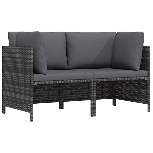 2-Sitzer-Gartensofa mit Polstern Grau Poly Rattan