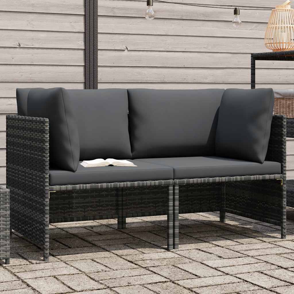 2-Sitzer-Gartensofa mit Polstern Grau Poly Rattan