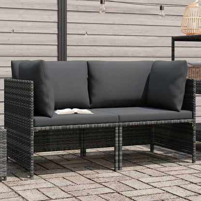 2-Sitzer-Gartensofa mit Polstern Grau Poly Rattan