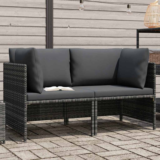 2-Sitzer-Gartensofa mit Polstern Grau Poly Rattan