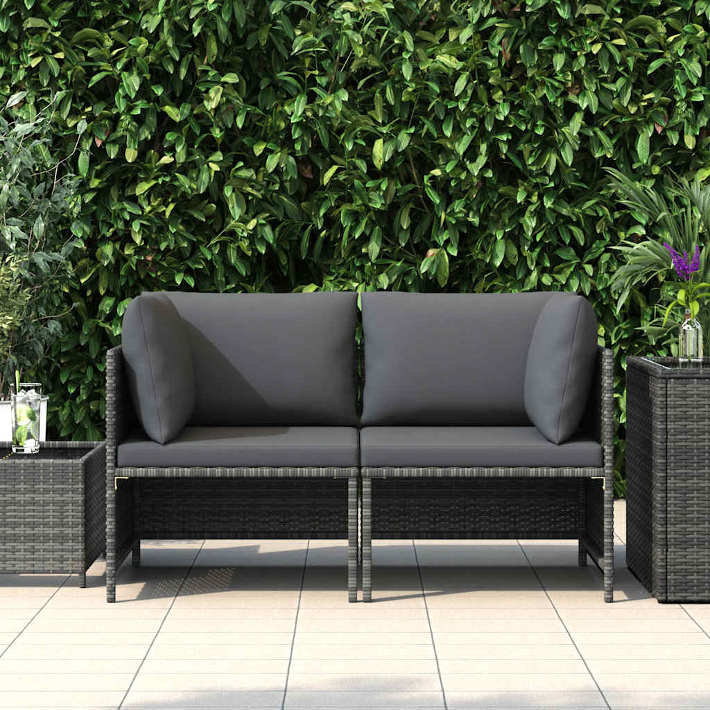 2-Sitzer-Gartensofa mit Polstern Grau Poly Rattan
