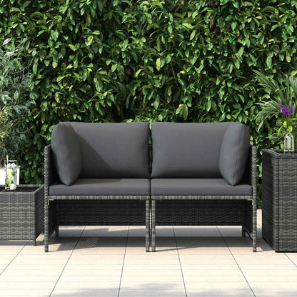 2-Sitzer-Gartensofa mit Polstern Grau Poly Rattan