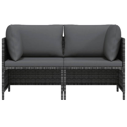 2-Sitzer-Gartensofa mit Polstern Grau Poly Rattan