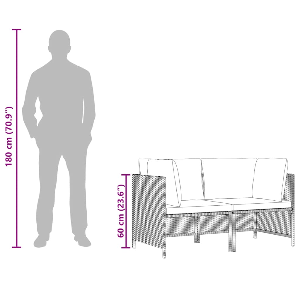 2-Sitzer-Gartensofa mit Polstern Grau Poly Rattan