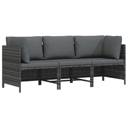 3-Sitzer-Gartensofa mit Kissen Grau Poly Rattan