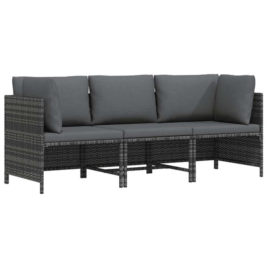 3-Sitzer-Gartensofa mit Kissen Grau Poly Rattan
