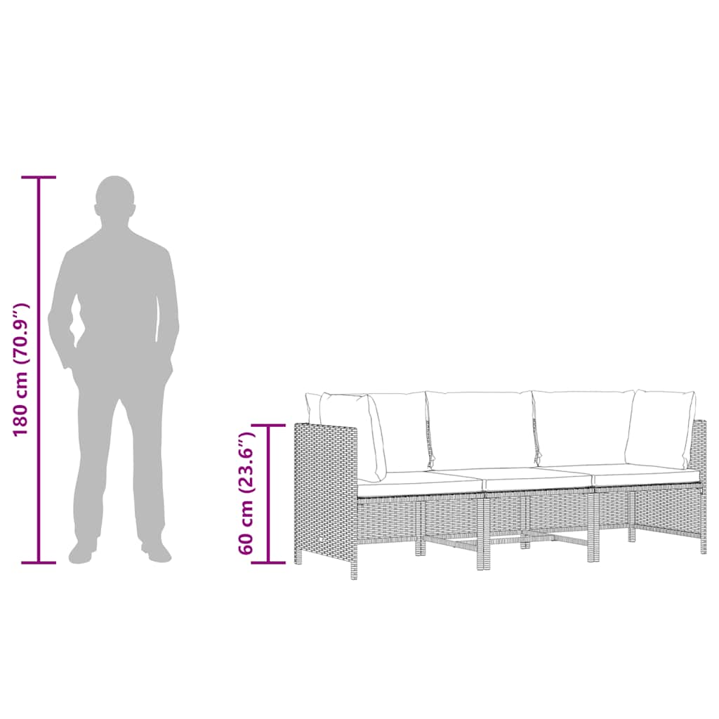 3-Sitzer-Gartensofa mit Kissen Grau Poly Rattan